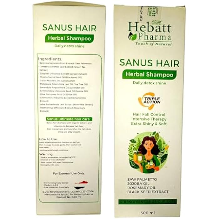Sanus Hair Herbal Shampoo for Hair Fall Control, Intensive Hair Strengthening & Nourishing Treatment - Effective Herbal Collection Extract - 300 ml I from Al Shabrawini Pharmacy - Image 3